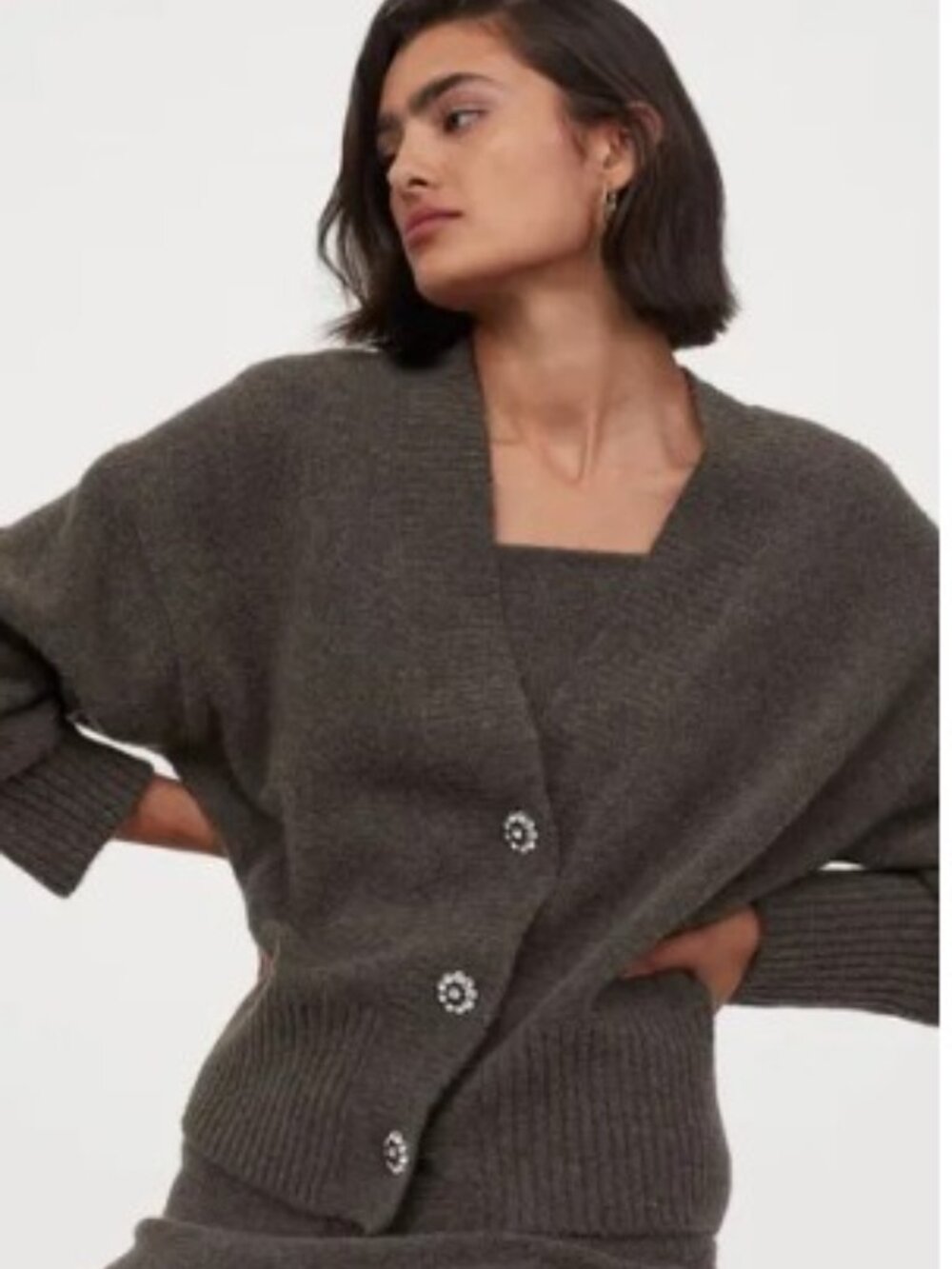 H&M Rhinestone-Button Cardigan & Skirt Set